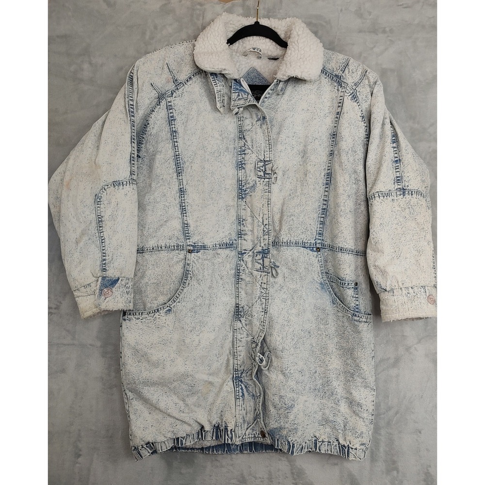 Andy Johns Acid Wash‎ Denim Sherpa Lined Winter Jacket Womens Size Medium